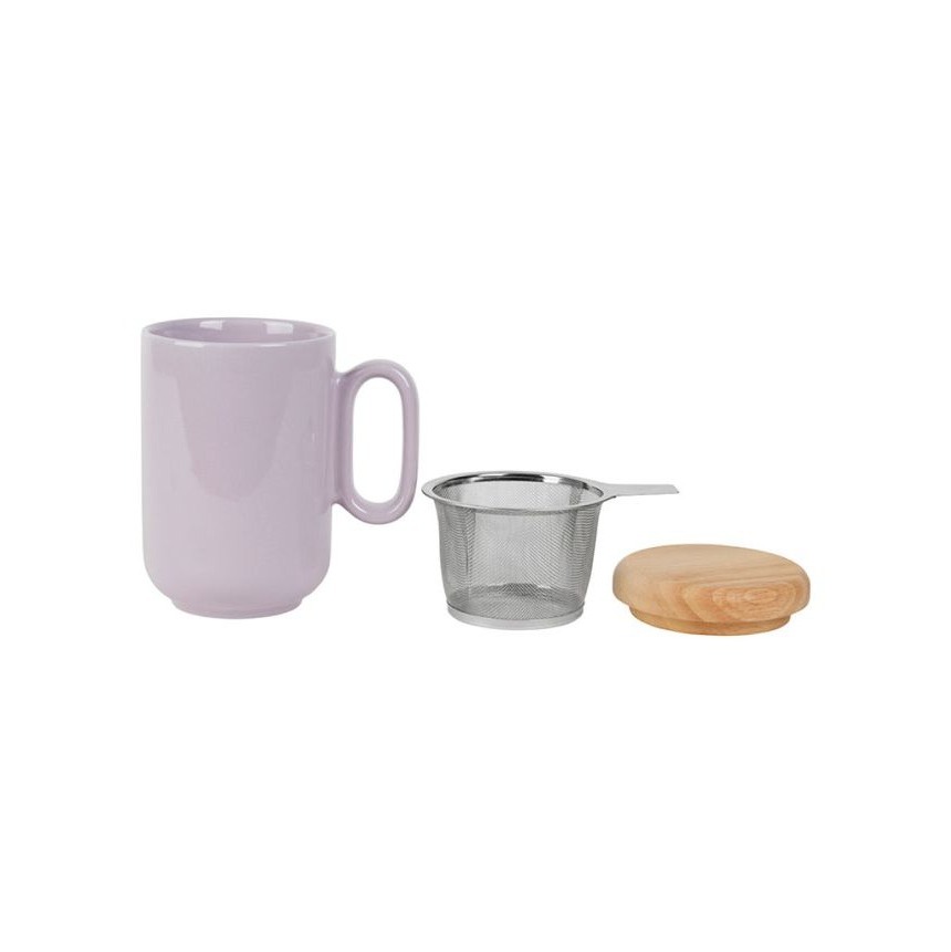 Tisanière en grès lilas avec filtre inox et couvercle en hévéa 45 cl - Ø 9 × H 14 cm