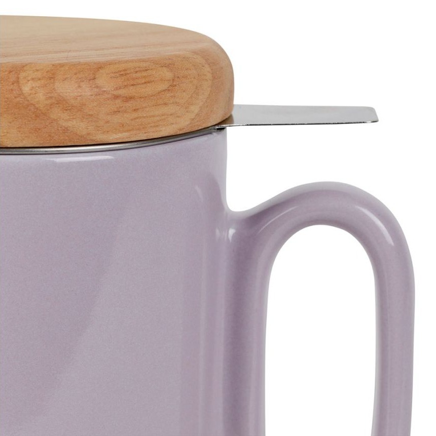 Tisanière en grès lilas avec filtre inox et couvercle en hévéa 45 cl - Ø 9 × H 14 cm