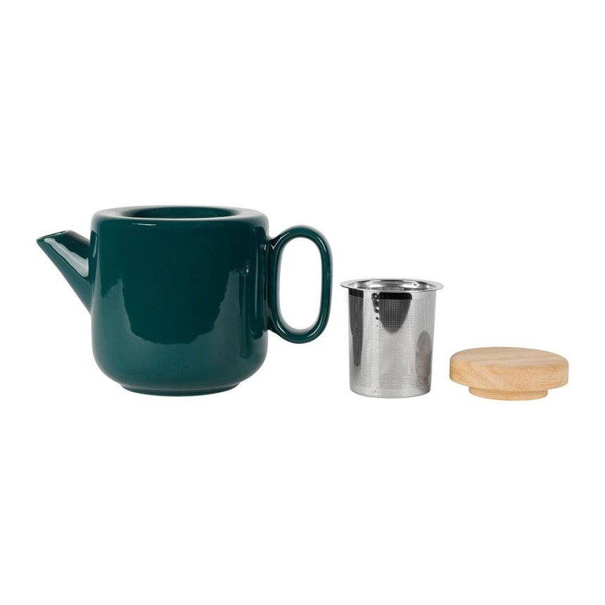 Théière filtrante en grès et bois dhévéa - coloris émeraude - 90 cl - 20,5 × 12 × H 13,5 cm
