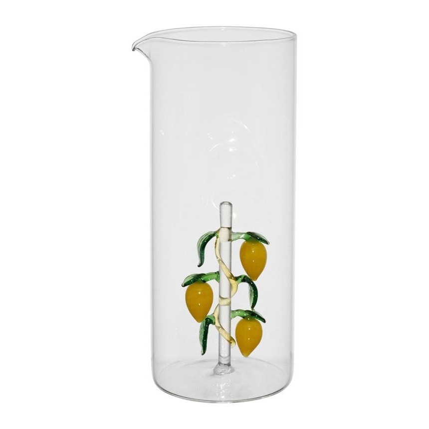 Pichet en verre borosilicate - décor citrons en verre soufflé - 1,3 L - 10,5 × 9 × H 22 cm