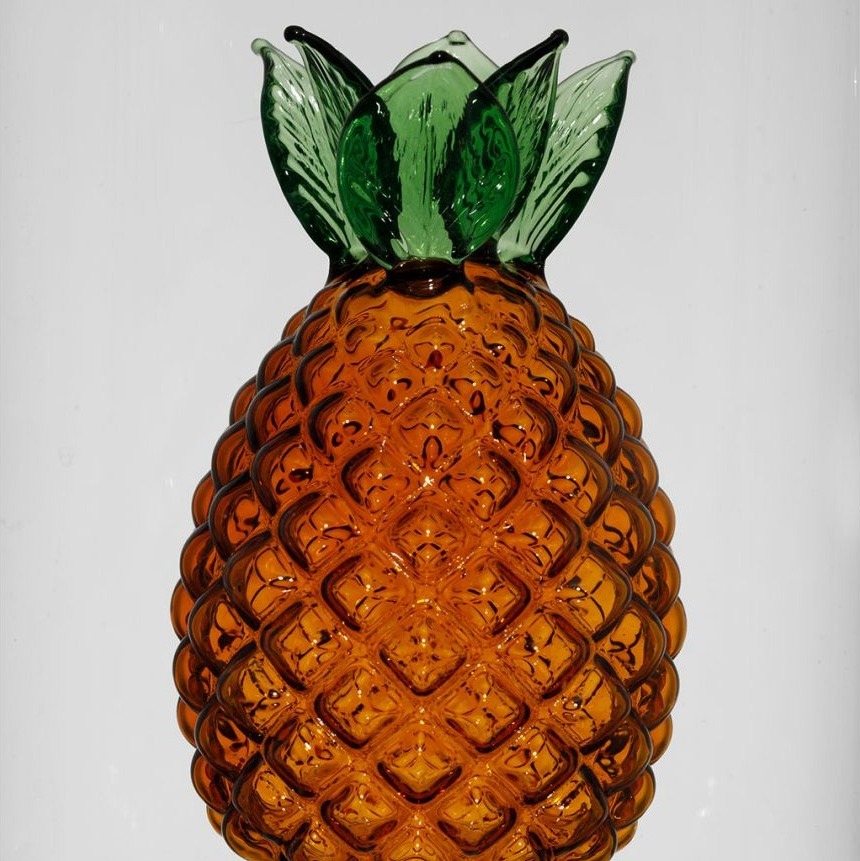 Pichet en verre borosilicate - décor ananas en verre soufflé ambré - 1,3 L - 20 × 12 × H 22 cm