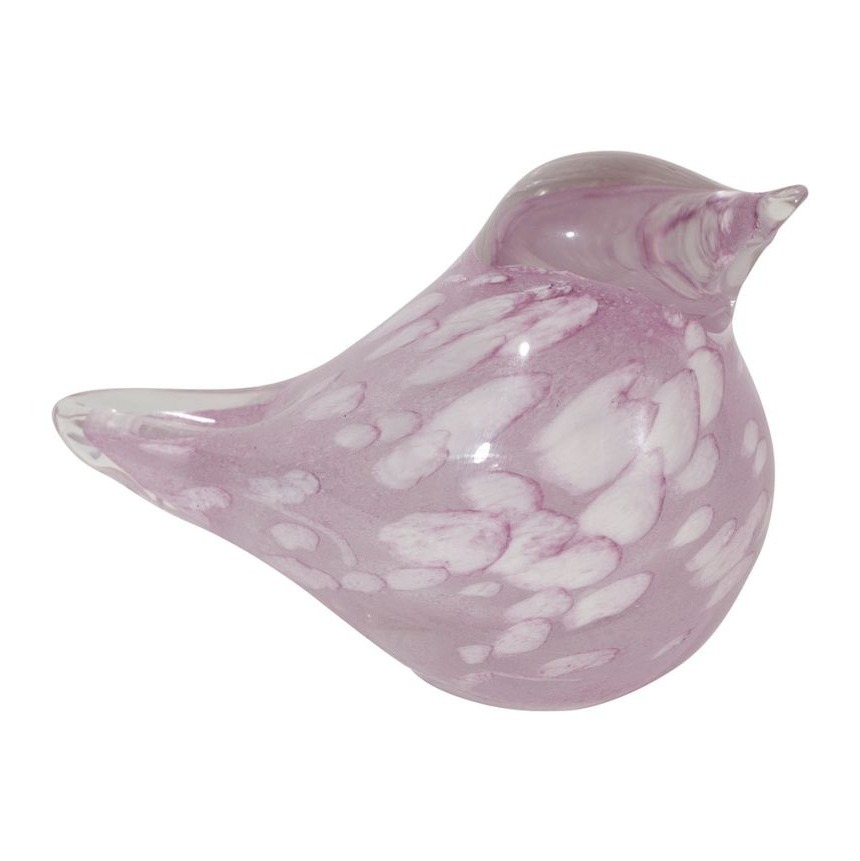 Presse-papier oiseau en verre soufflé marbré - coloris mauve et blanc - 12 × 6,5 × H 8 cm