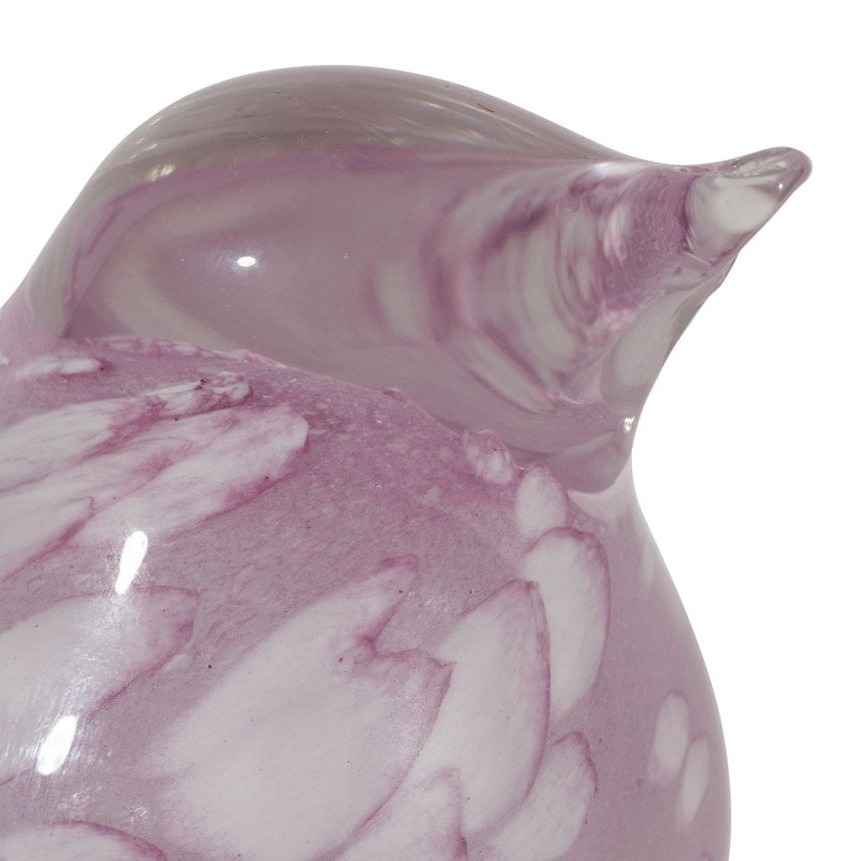 Presse-papier oiseau en verre soufflé marbré - coloris mauve et blanc - 12 × 6,5 × H 8 cm