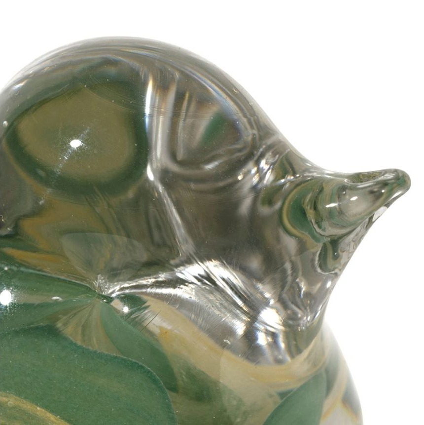 Presse-papier oiseau en verre soufflé marbré - coloris vert et or - 11,5 × 7 × H 8,5 cm