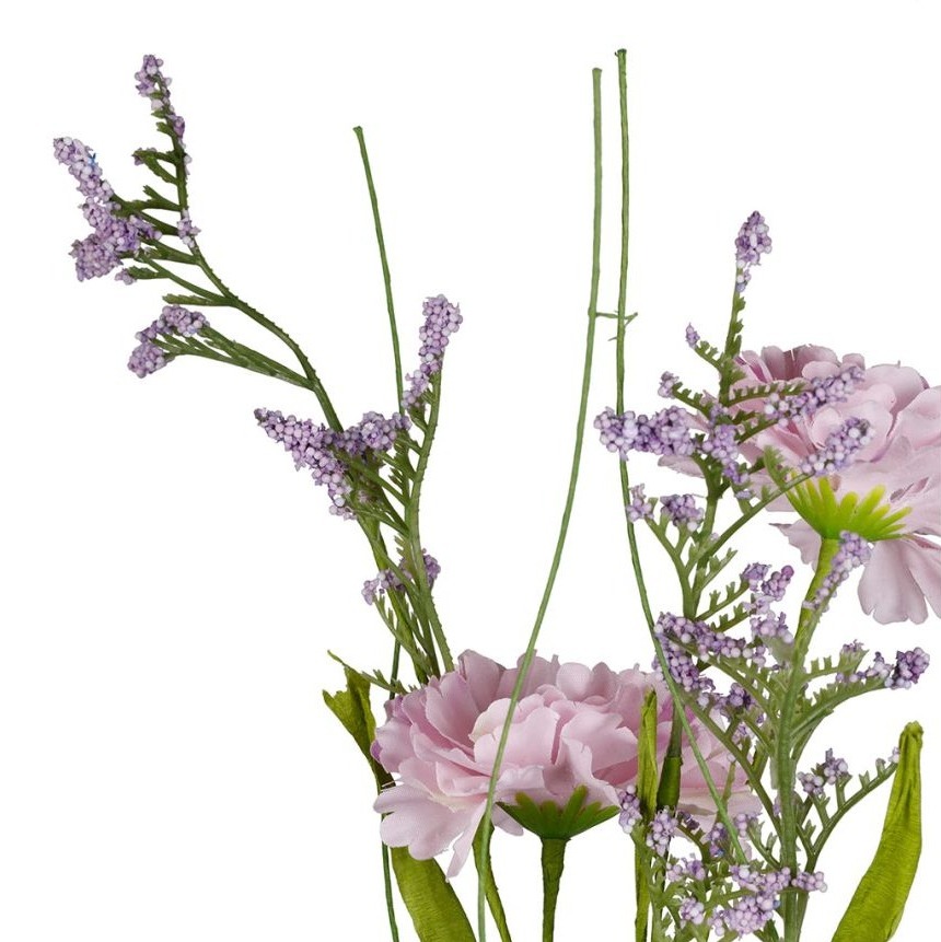 Bouquet de fleurs artificielles champêtres - coloris parme et rose pâle - H 64 cm - plastique, polyester et fil de fer