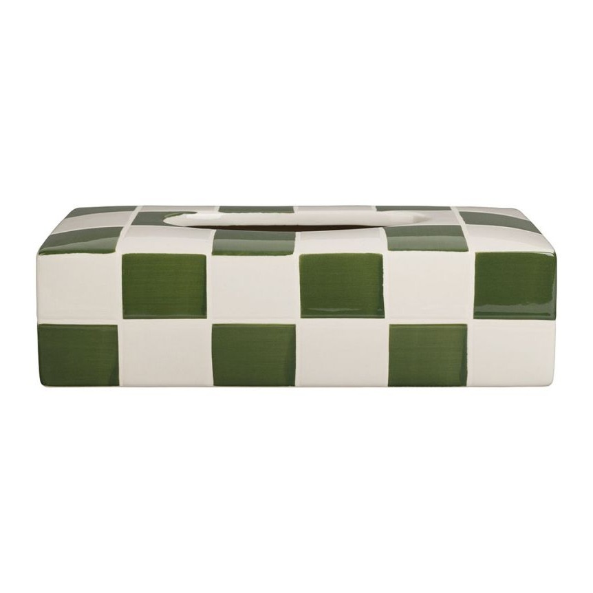 Boîte à mouchoirs à damier - Kaki et crème - 25 x 12 x 6 cm