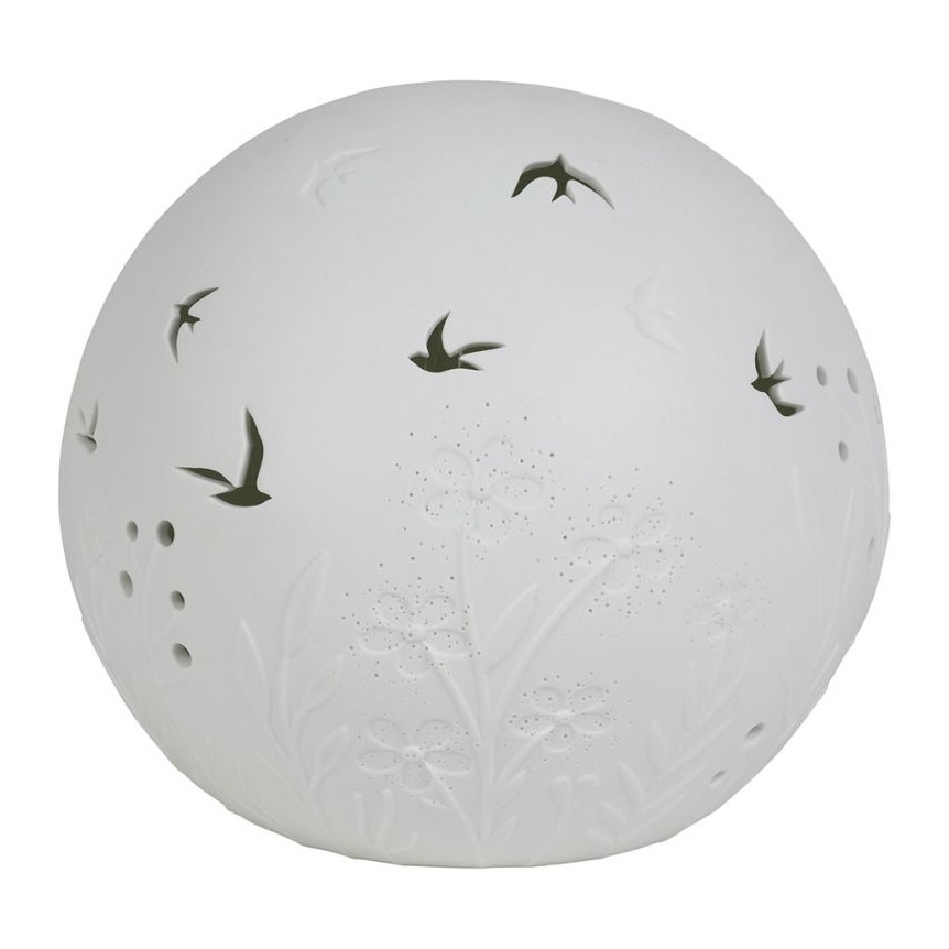 Lampe boule porcelaine blanche décorative ajourée à poser - Hirondelle