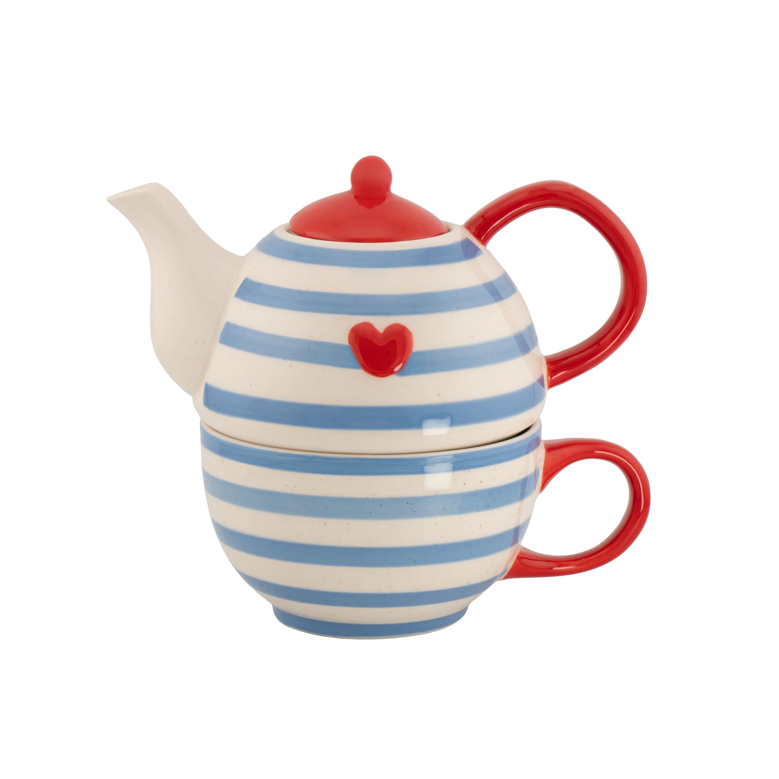 Théière et tasse rayée avec Teckel surprise - Bleu et Blanc - 14 x 15 x 10 cm