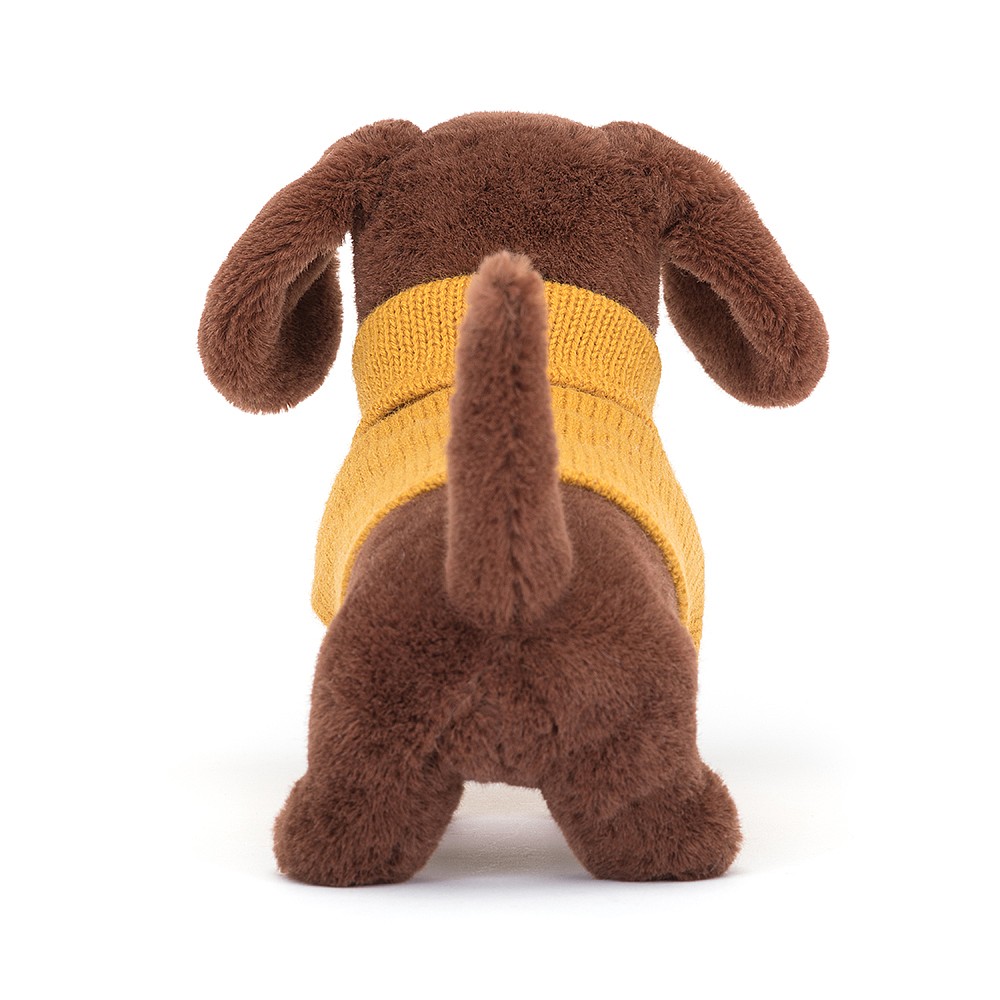 Peluche Jellycat Chien Teckel en Pull Jaune - Sweater Sausage Dog - S3SDY 14cm 3