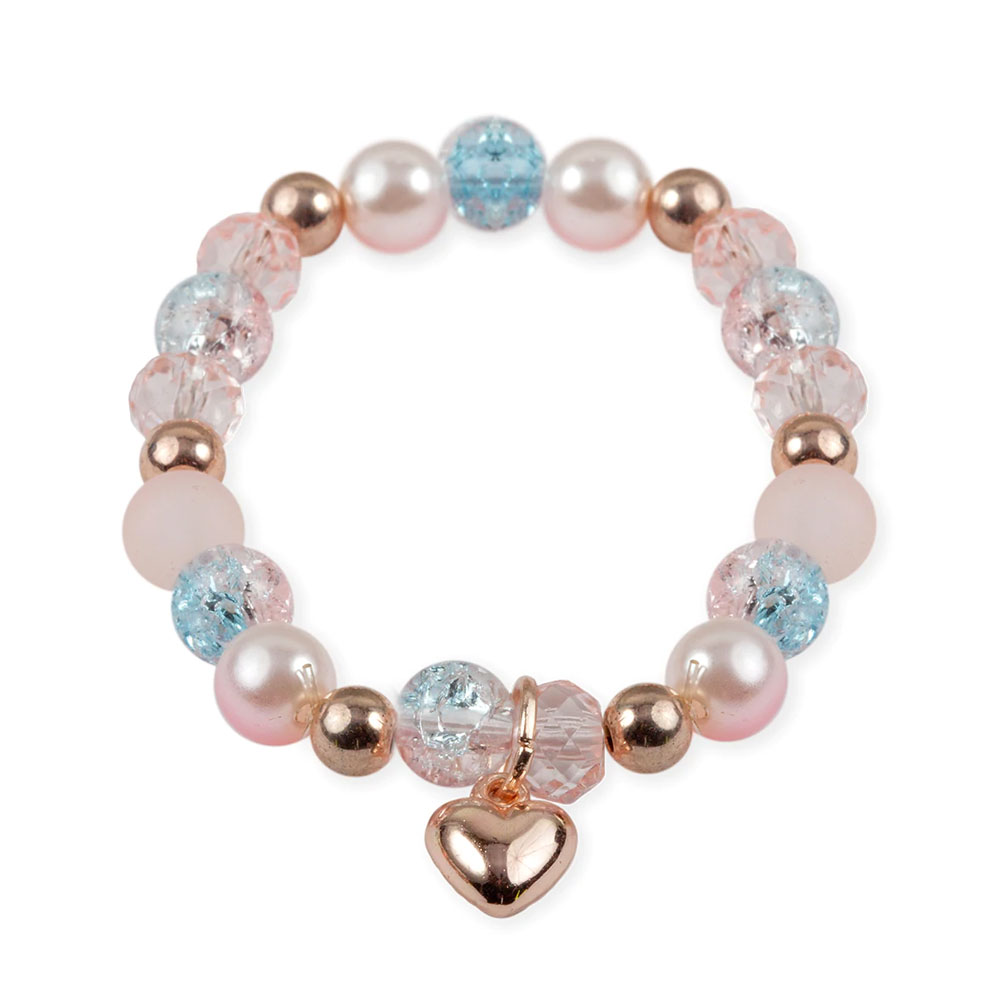 Bracelet enfant Rose Bonbon avec Coeur dore