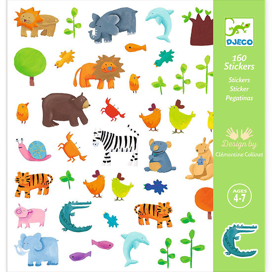 Pochette de 160 Stickers papier - Animaux