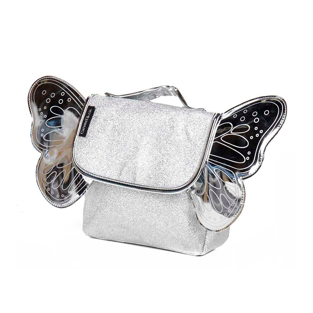 Sac dos paillette Argent avec ailes de papillon Caramel et Cie