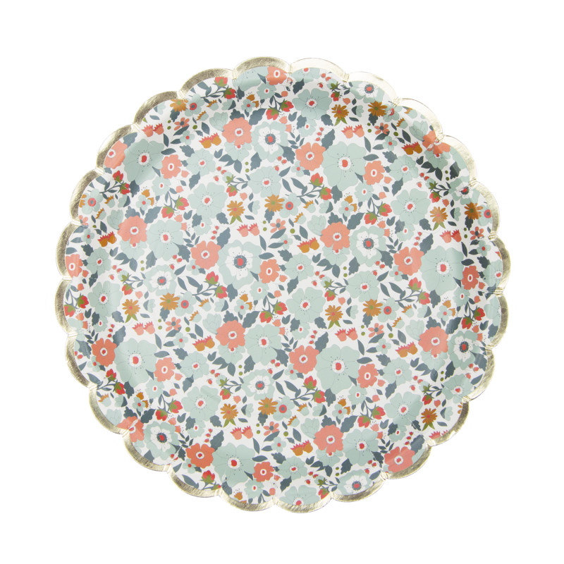 8 assiettes en carton anniversaire Liberty Bleu et Or