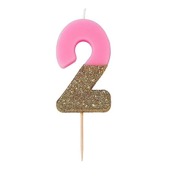 bougie anniversaire rose paillette chiffre 2