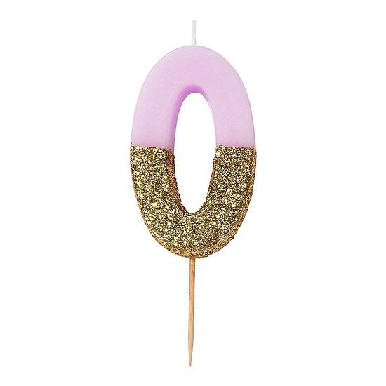 bougie anniversaire rose paillette chiffre 0