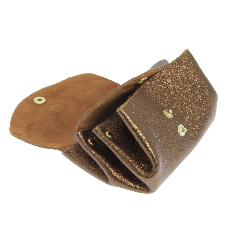 Porte monnaie accordeon cuir irise marron noisette