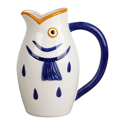 Pichet Poisson Blanc Indigo en grès émaillé 1,35l