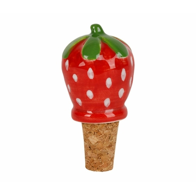 Bouchon de bouteille Fraise Céramique et Liège 7cm