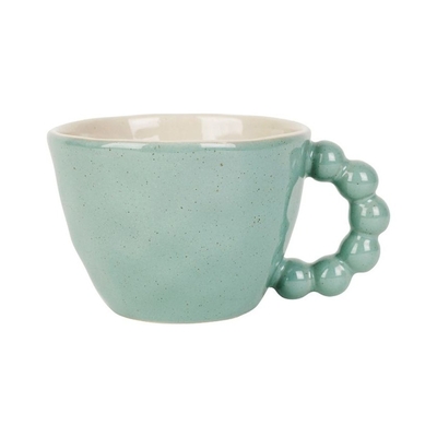 Tasse à thé en grès texturé - anse perlée - coloris sauge - 25 cl - ⌀ 9,5 × H 7 cm