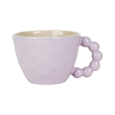 Tasse à thé en grès texturé - anse perlée - coloris mauve - 25 cl - ⌀ 9,5 × H 7 cm