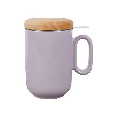 Tisanière en grès lilas avec filtre inox et couvercle en hévéa 45 cl - Ø 9 × H 14 cm