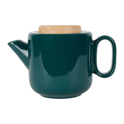 Théière filtrante en grès et bois d'hévéa - coloris émeraude - 90 cl - 20,5 × 12 × H 13,5 cm