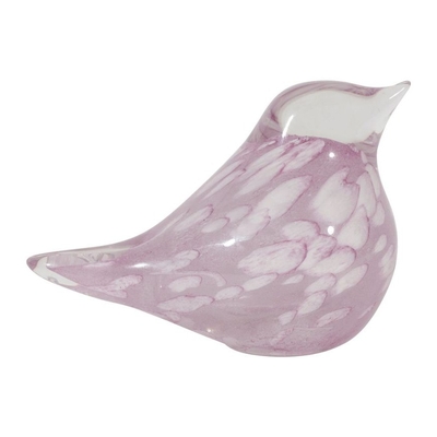 Presse-papier oiseau en verre soufflé marbré - coloris mauve et blanc - 12 × 6,5 × H 8 cm