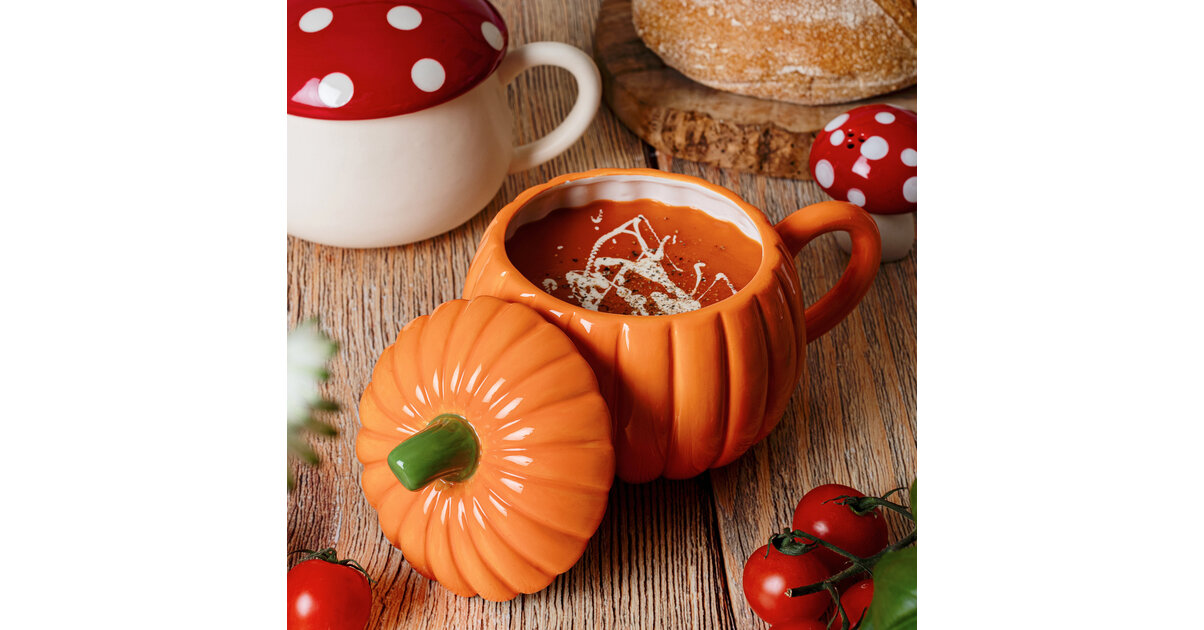 Justup Bol Soupe Citrouille Céramique 1,9 L Avec Couvercle Et Anse - Vaisselle Halloween Automne - Micro-ondes & Four