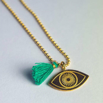 Collier Pendentif long plaqué Or + Pompon - Oeil