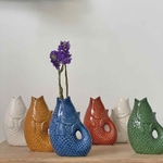 Petit Vase Poisson en céramique Bleu 12cm