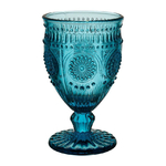 Verre à pied rétro style brocante Floral Bleu Turquoise 30cl