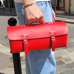 Sac à outils en cuir avec bandoulière - Rouge tomate - 30 cm