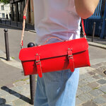Sac à outils en cuir avec bandoulière - Rouge tomate - 30 cm
