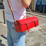 Sac à outils en cuir avec bandoulière - Rouge tomate - 30 cm
