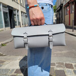 Sac à outils en cuir avec bandoulière - Gris orage - 30 cm