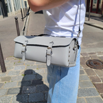 Sac à outils en cuir avec bandoulière - Gris orage - 30 cm