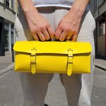 Sac à outils en cuir avec bandoulière - Jaune soleil 30 cm