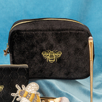 Trousse de Toilette et Maquillage velours Abeille Noir et Or