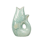 Vase Poisson en céramique Vert d'eau - Sculpture en Grès Marin - 19cm