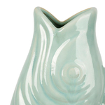 Vase Poisson en Céramique Vert deau - Sculpture en Grès Marin - 31cm