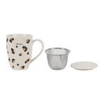 Tisanière en grès écru motif léopard avec filtre inox 30 cl - Ø 8 × H 11 cm