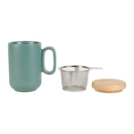 Tisanière en grès mat vert sauge avec couvercle en hévéa 45 cl - 12 × 8,5 × H 13,5 cm