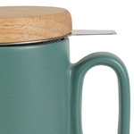 Tisanière en grès mat vert sauge avec couvercle en hévéa 45 cl - 12 × 8,5 × H 13,5 cm