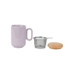 Tisanière en grès lilas avec filtre inox et couvercle en hévéa 45 cl - Ø 9 × H 14 cm