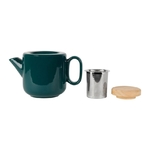 Théière filtrante en grès et bois dhévéa - coloris émeraude - 90 cl - 20,5 × 12 × H 13,5 cm