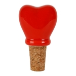 Bouchon de bouteille cœur en grès émaillé et liège - rouge - 4 × 3 × H 7 cm