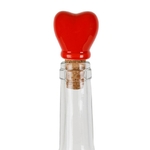 Bouchon de bouteille cœur en grès émaillé et liège - rouge - 4 × 3 × H 7 cm