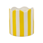 Cache-pot en grès rayé - bord festonné - coloris jaune et blanc - ⌀ 11 × H 11,5 cm