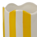 Cache-pot en grès rayé - bord festonné - coloris jaune et blanc - ⌀ 11 × H 11,5 cm