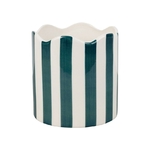 Cache-pot en grès rayé - bord festonné - coloris émeraude et blanc - ⌀ 11 × H 11,5 cm